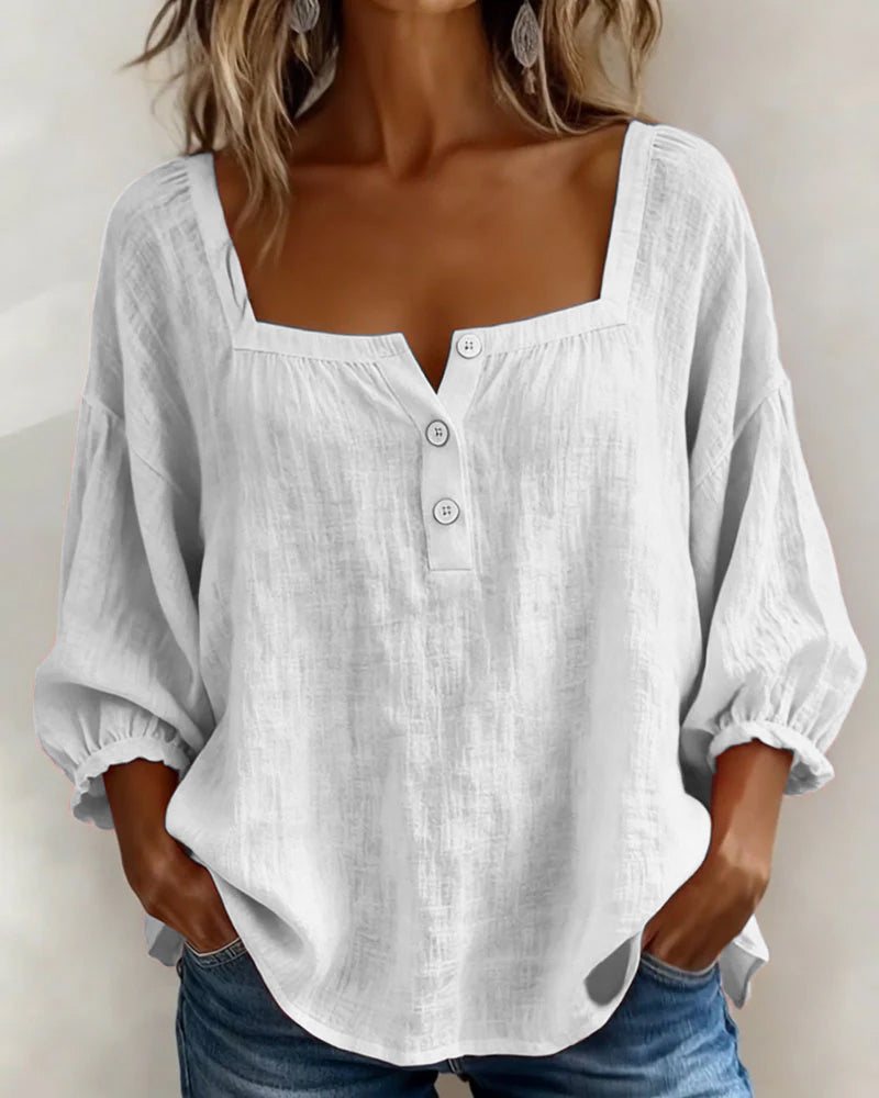 Blusa simple de cuello cuadrado y manga larga