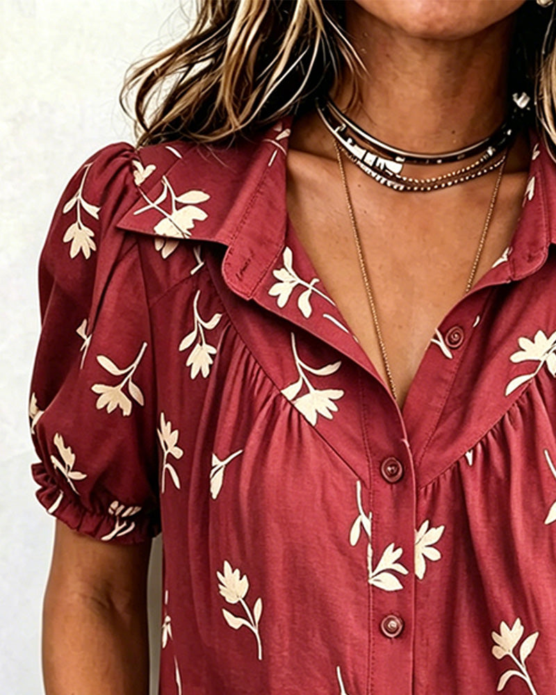 Blusa de manga abullonada, casual y con frunce