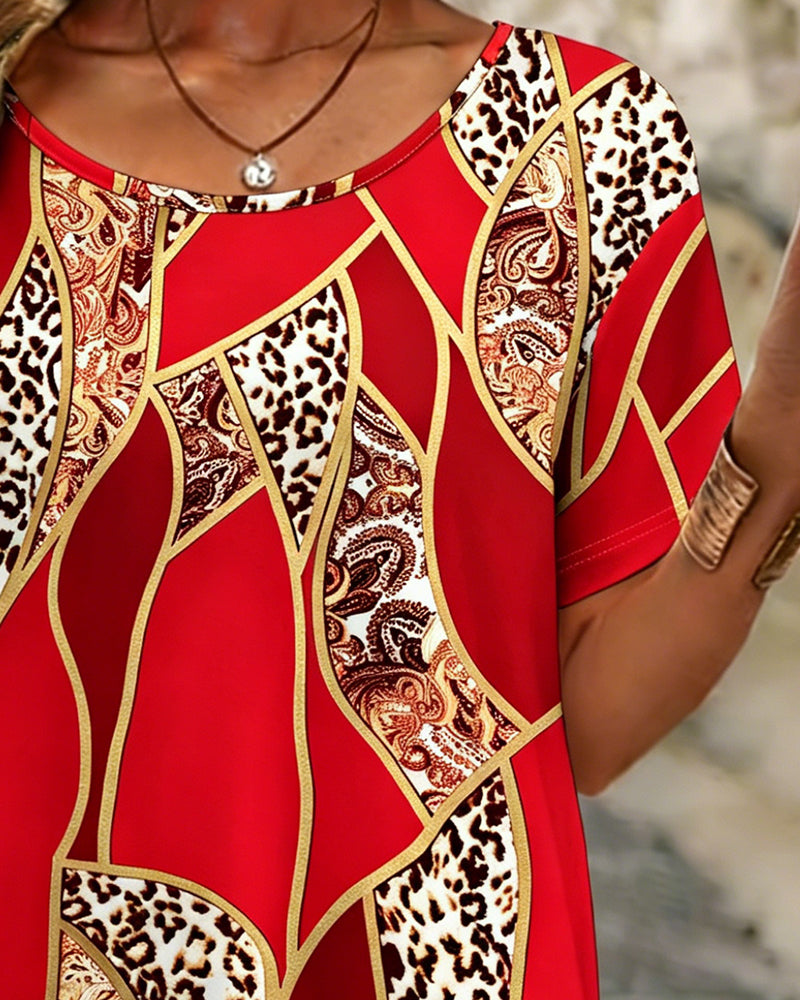 Camiseta irregular geométrica con estampado de leopardo