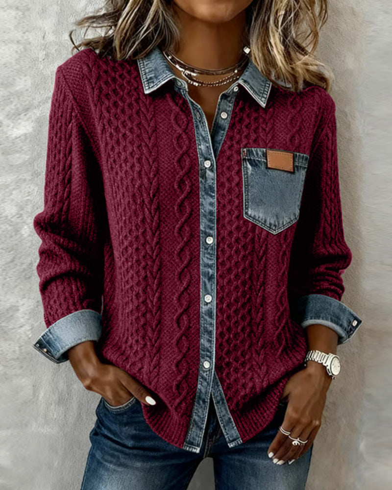 Camisa de manga larga con patchwork de mezclilla
