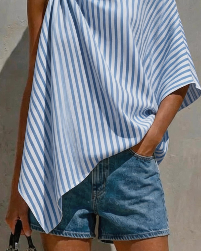 Blusa de rayas amplia con diseño asimétrico