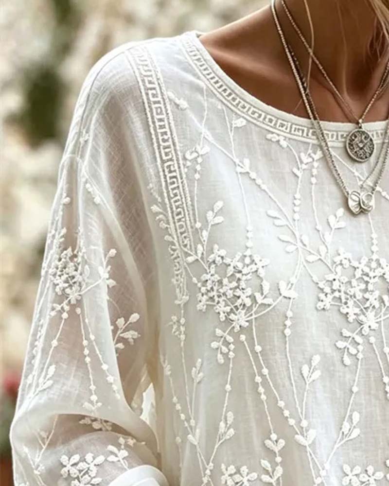 Blusa floral tridimensional de manga farol