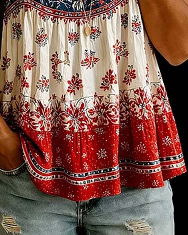 Top sin mangas de cuello redondo bohemio