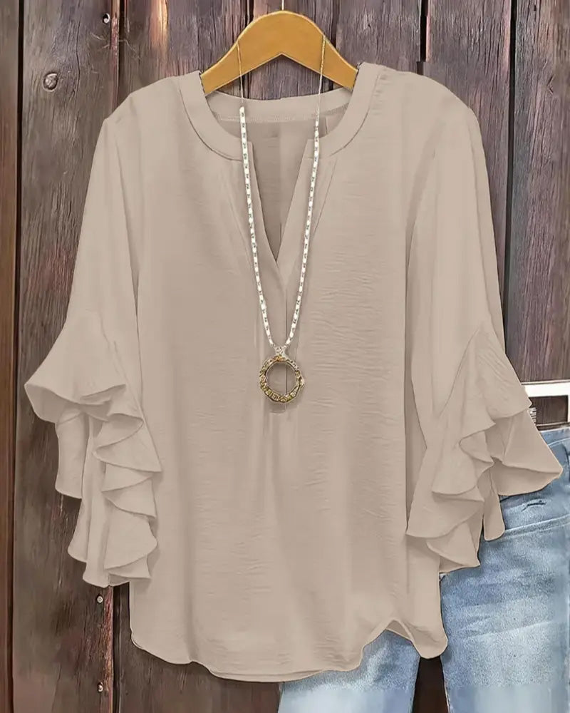 Blusa de escote en V pequeño con volante