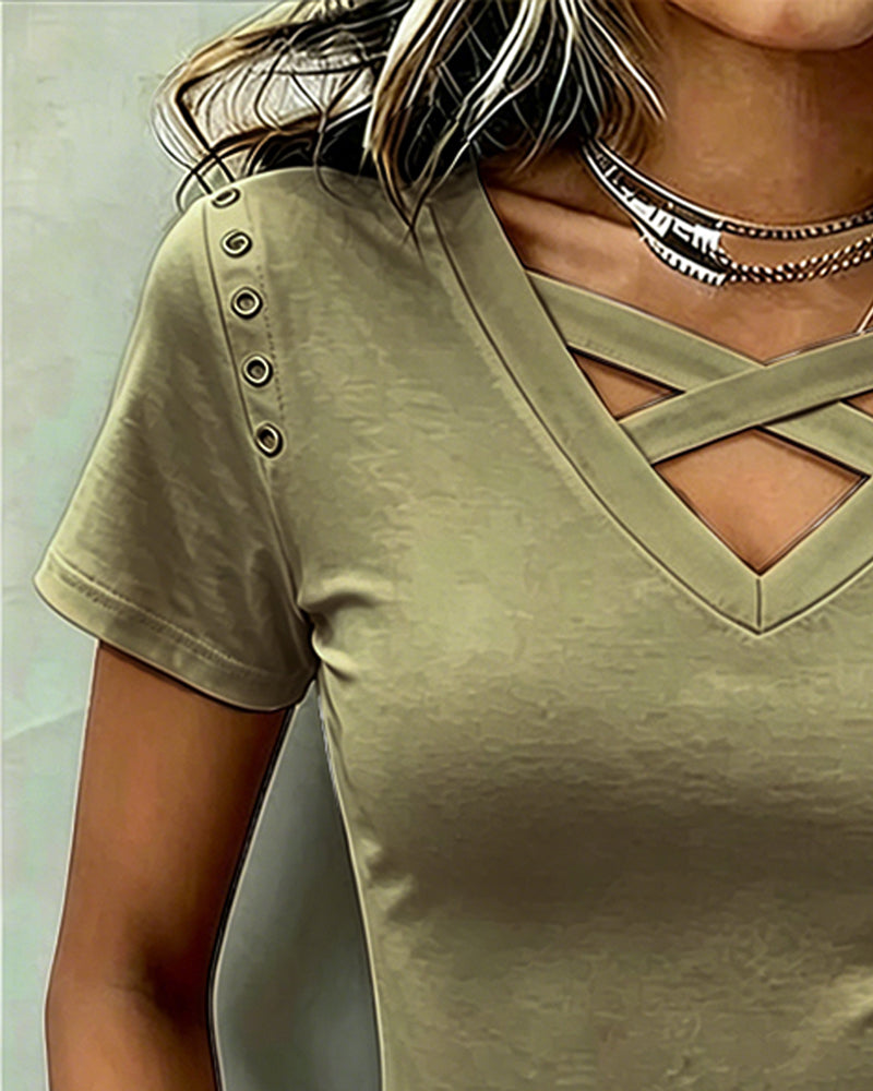 Camiseta con tiras cruzadas y recorte, corte Slim