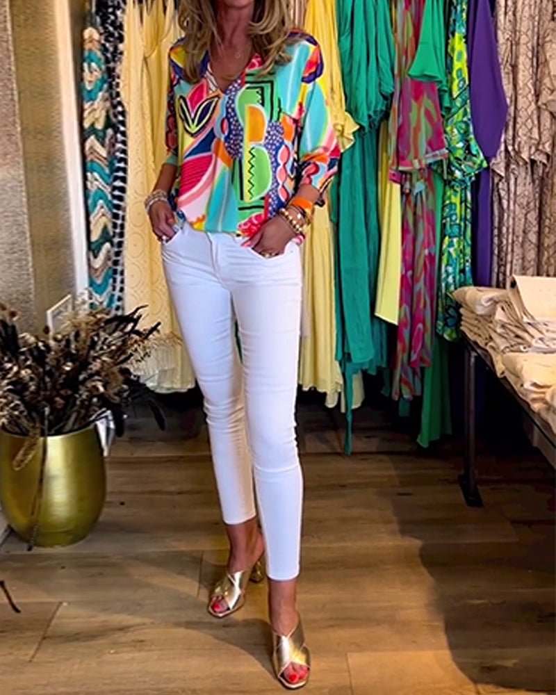Blusa amplia estampada de manga larga