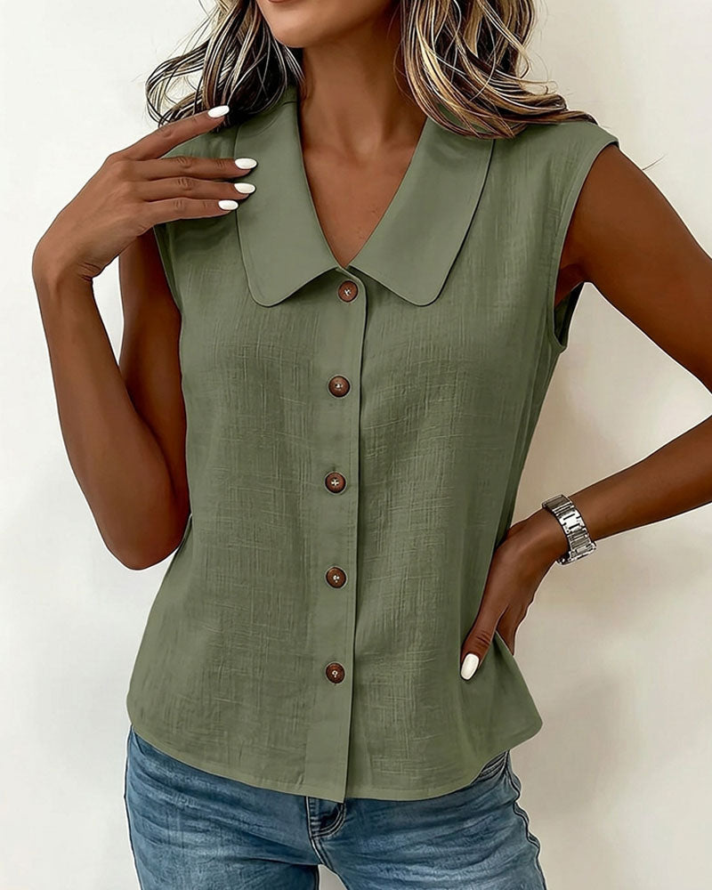 Camisa sin mangas con cuello de lino y algodón
