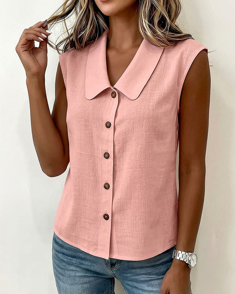 Camisa sin mangas con cuello de lino y algodón