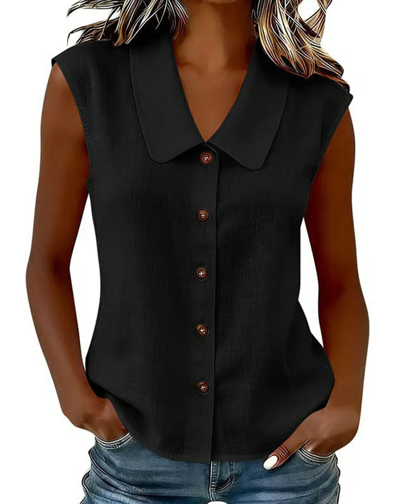 Camisa sin mangas con cuello de lino y algodón