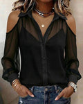 Conjunto de dos piezas: blusa transparente con escote de hombros descubiertos y camisola