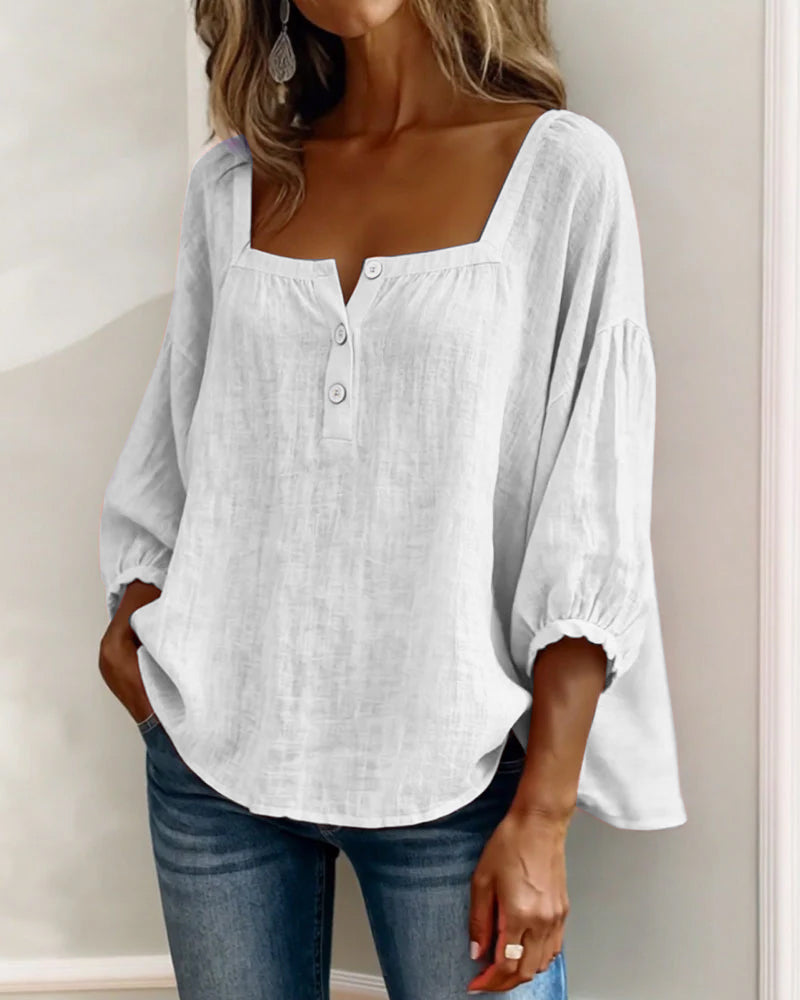 Blusa simple de cuello cuadrado y manga larga