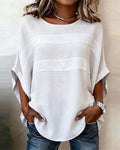 Blusa 100% algodón, mangas murciélago, corte holgado, cuello redondo