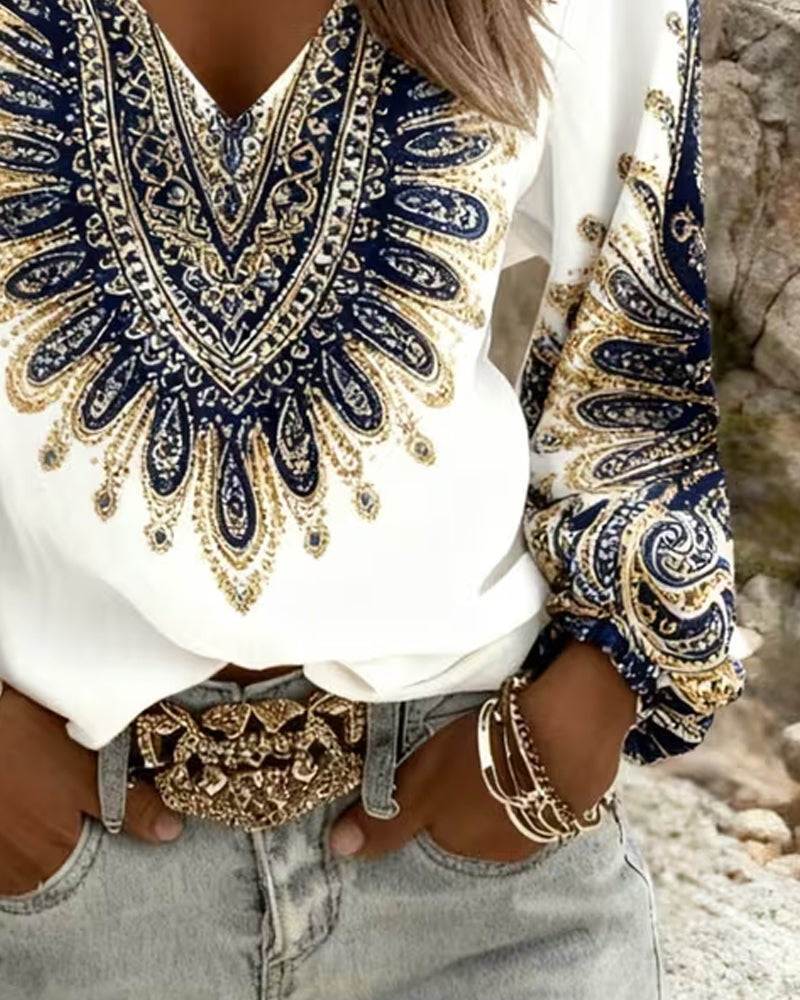 Top con escote en V y estampado retro
