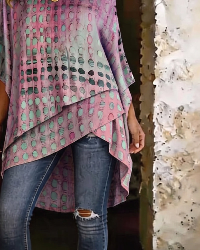 Blusa estampada de lunares con escote asimétrico de un solo hombro