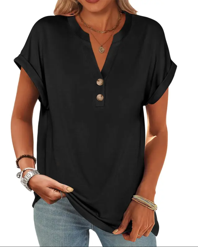 Camiseta lisa con escote en V y mangas cortas