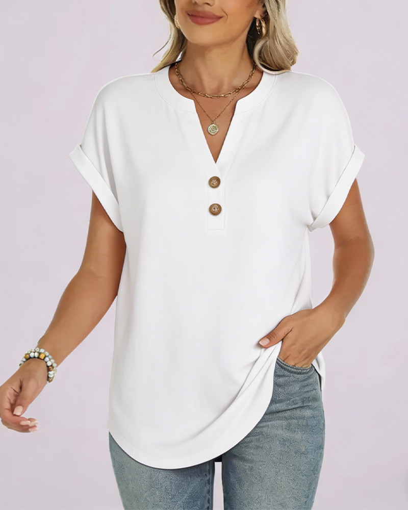 Camiseta lisa con escote en V y mangas cortas