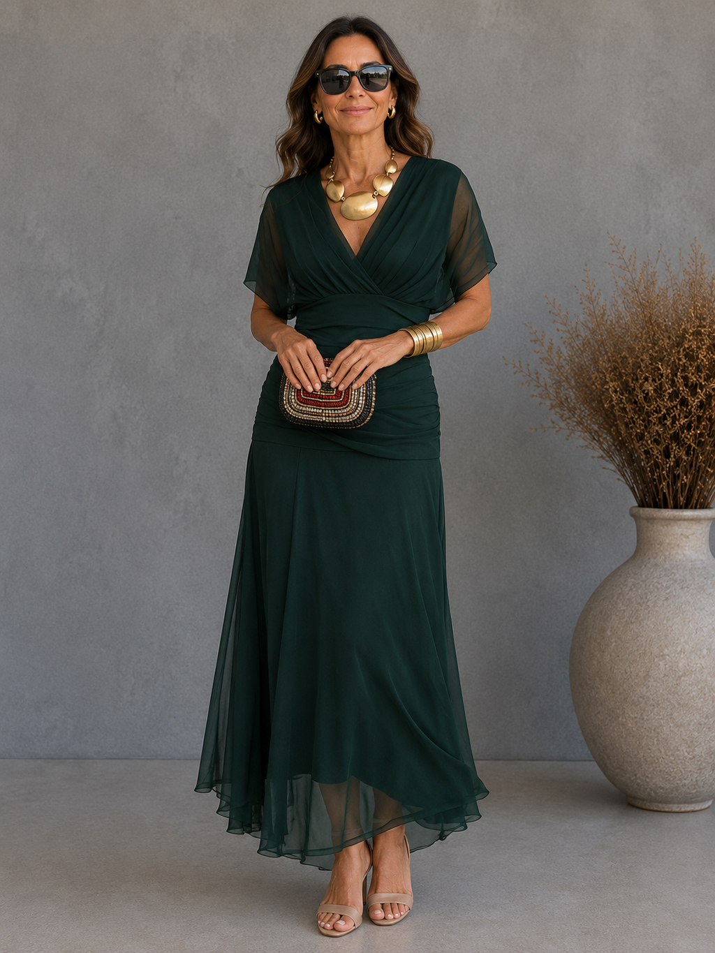 Vestido de ceremonia Louise Lange, elegante, con escote en V