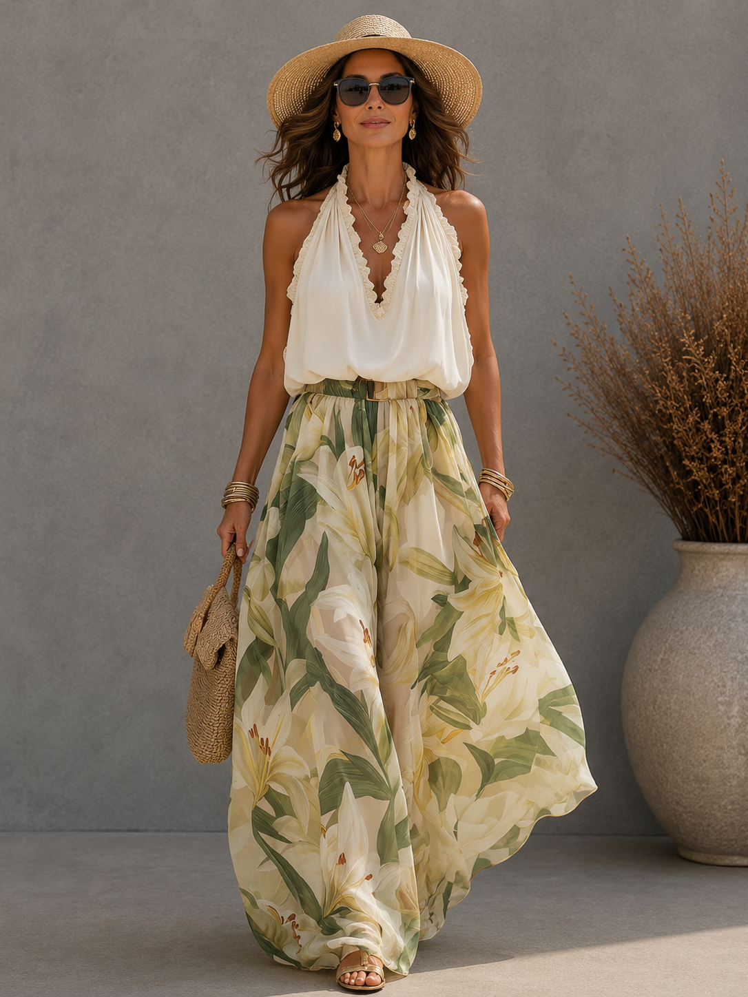 Lysandra | Conjunto Fluido Estampado de Lirios